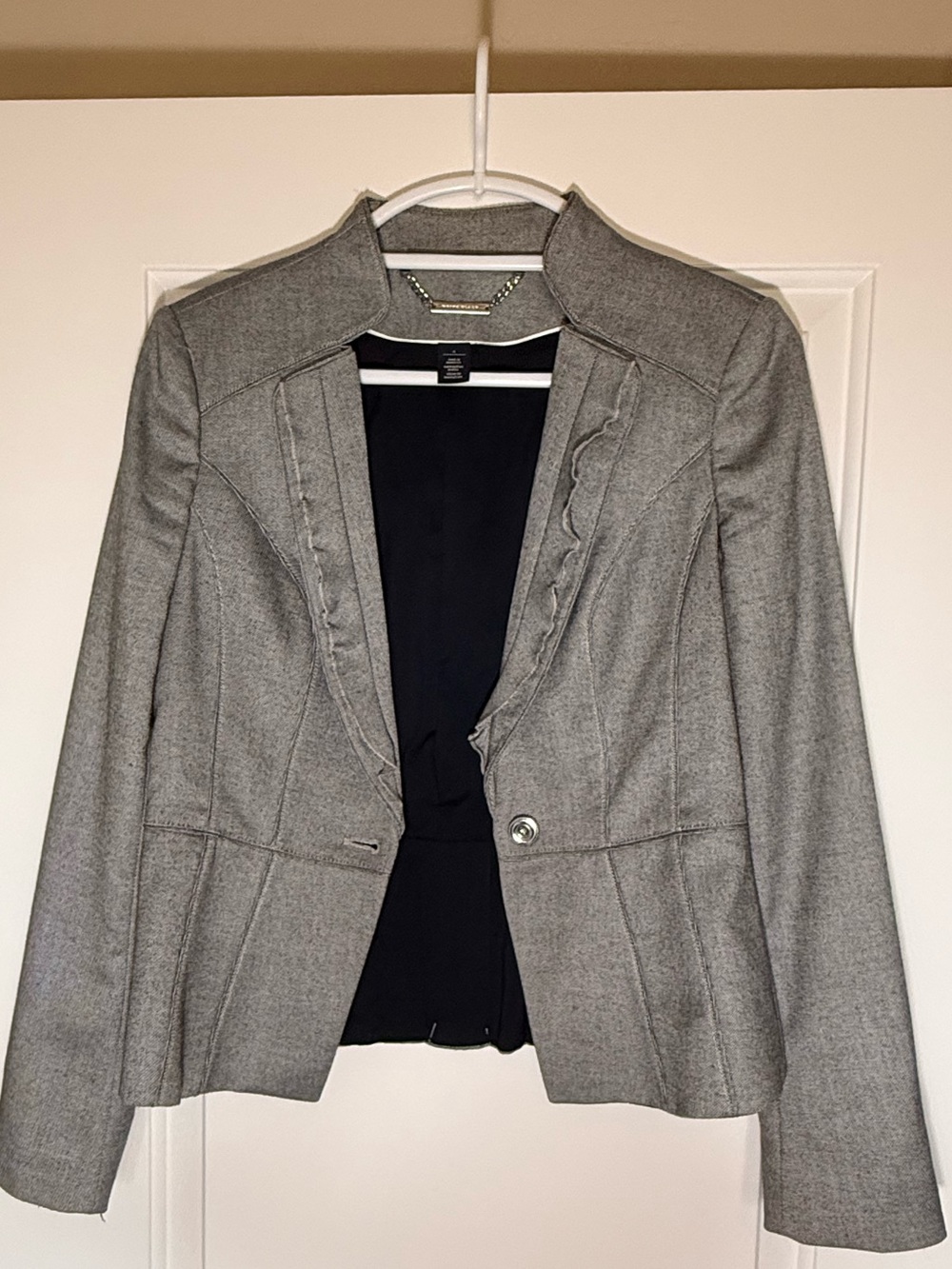 White House Black Market Gray Ruffle-Trim Tailored Blazer